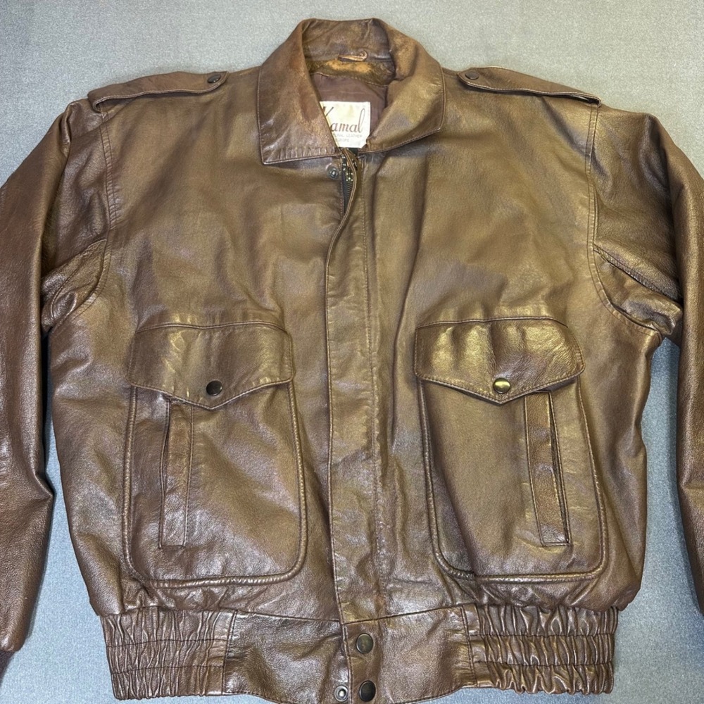 Kamal Bomber Jacket Mens Medium Brown Leather Vintage Aviator Flight Coat G-1